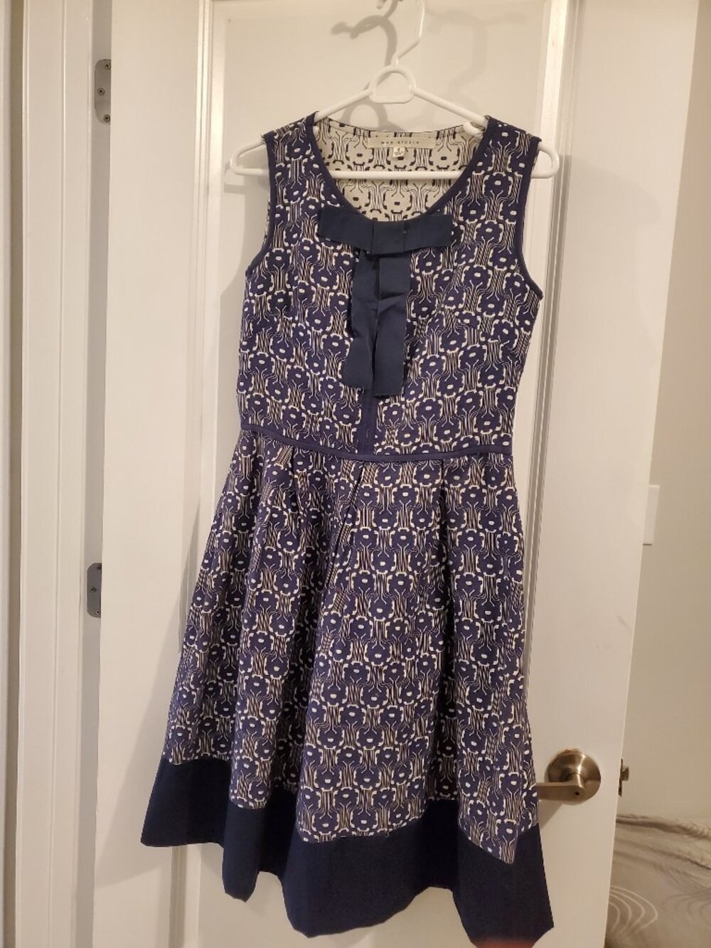 Max Studio Navy & Ivory Geometric Fit & Flare Dress sz 6